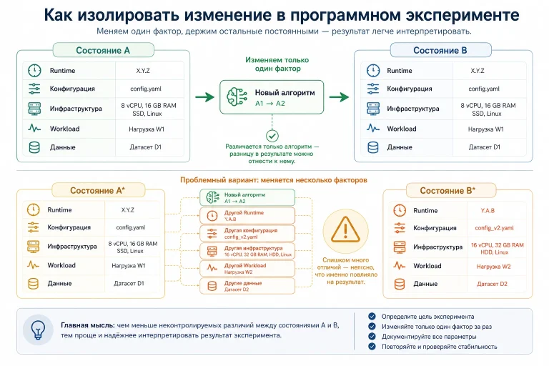 Как изолировать изменение в программном эксперименте: переменные, зависимости и конфаундеры